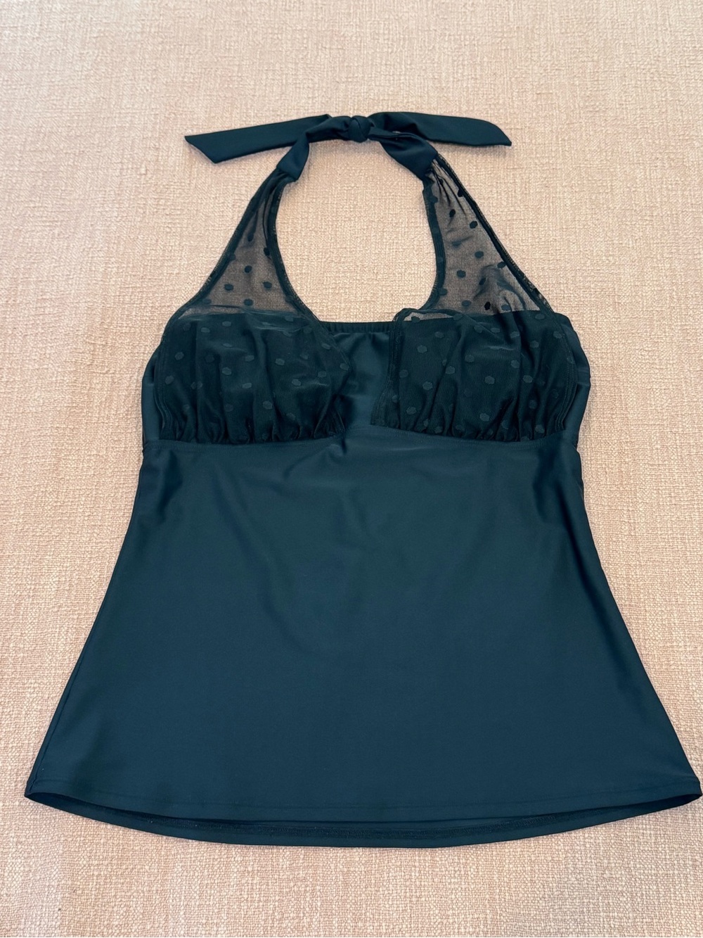 Women’s Black Halter Mesh Polka Dot Tankini Top size 12